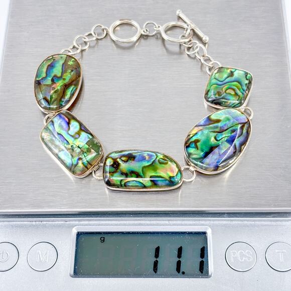 Vintage LUC Sterling Silver 925 Abalone Panel Link Bracelet 7”-8” - Picture 7 of 7
